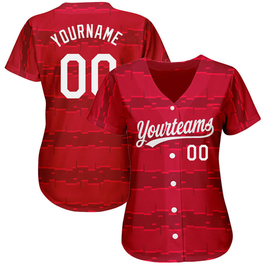 Custom Red White 3D Pattern Design Authentic Baseball Jersey - Sky-Custom