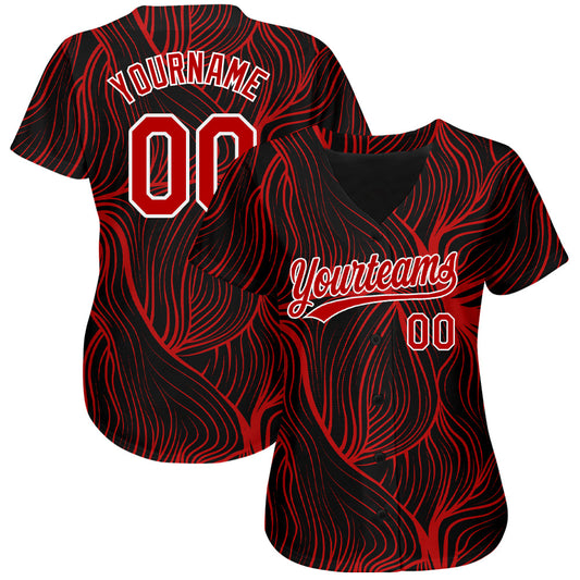 Custom Black Red-White 3D Pattern Design Authentic Baseball Jersey - Sky-Custom