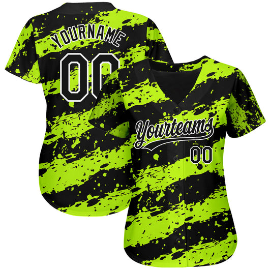 Custom Neon Green Black-White 3D Pattern Design Authentic Baseball Jersey - Sky-Custom