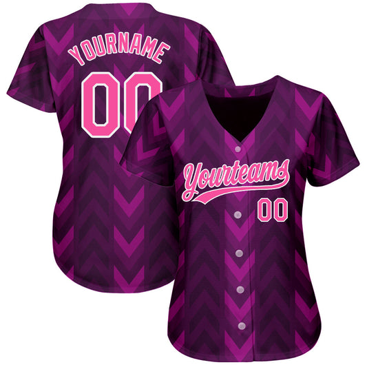 Custom Purple Pink-White 3D Pattern Design Authentic Baseball Jersey - Sky-Custom