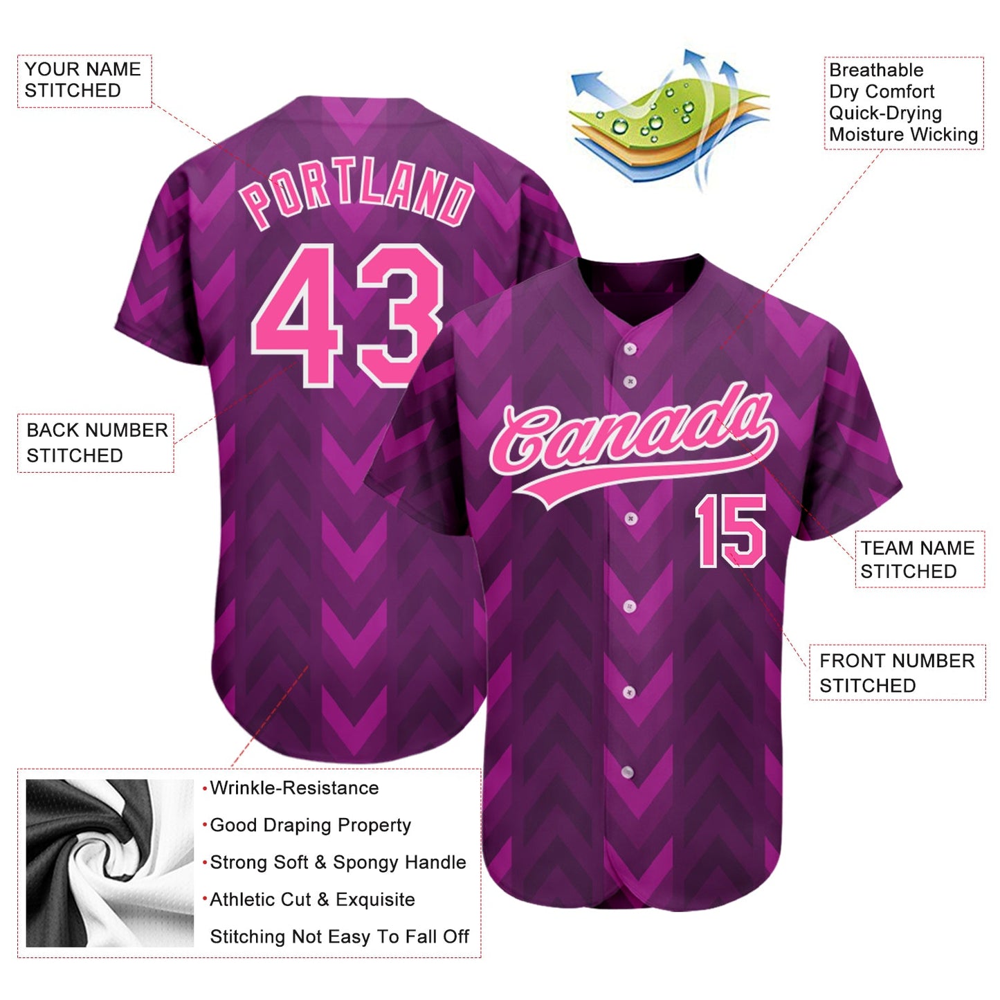 Custom Purple Pink-White 3D Pattern Design Authentic Baseball Jersey - Sky-Custom