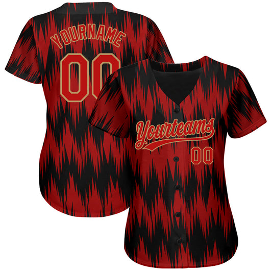 Custom Red Red Old Gold-Black 3D Pattern Design Authentic Baseball Jersey - Sky-Custom