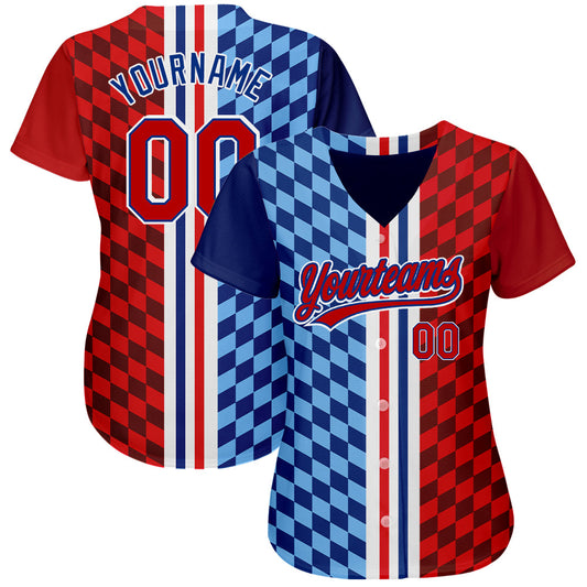Custom Figure Red-Royal 3D Pattern Design Authentic Baseball Jersey - Sky-Custom