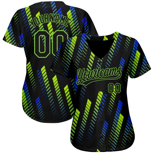 Custom Black Black Neon Green-Royal 3D Pattern Design Authentic Baseball Jersey - Sky-Custom
