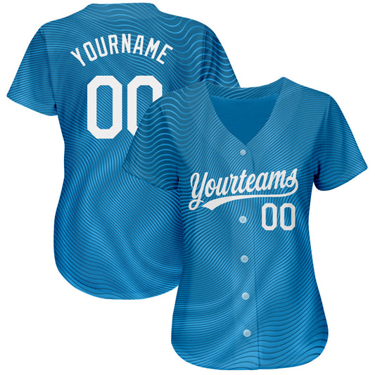 Custom Light Blue White 3D Pattern Design Authentic Baseball Jersey - Sky-Custom