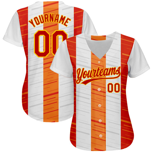 Custom White Red Gold-Orange 3D Pattern Design Authentic Baseball Jersey - Sky-Custom