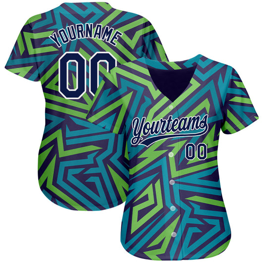 Custom Teal Navy-Kelly Green 3D Pattern Design Authentic Baseball Jersey - Sky-Custom
