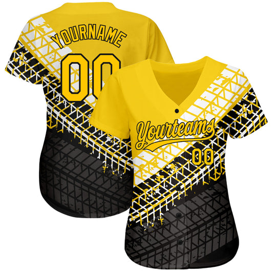 Custom Gold Gold-Black 3D Pattern Design Authentic Baseball Jersey - Sky-Custom