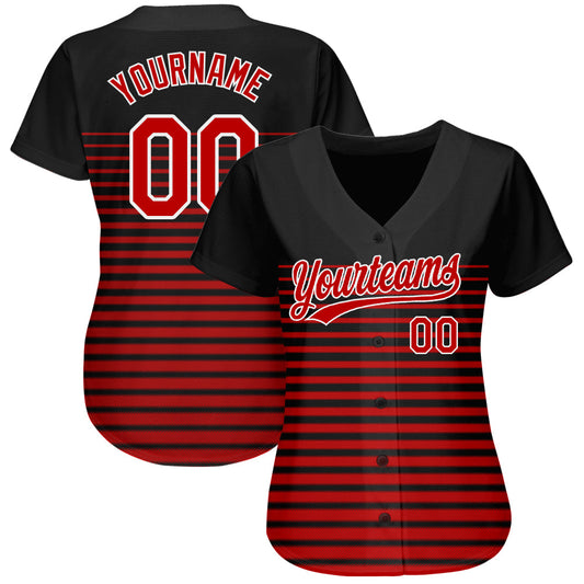 Custom Black Red-White 3D Pattern Design Authentic Baseball Jersey - Sky-Custom