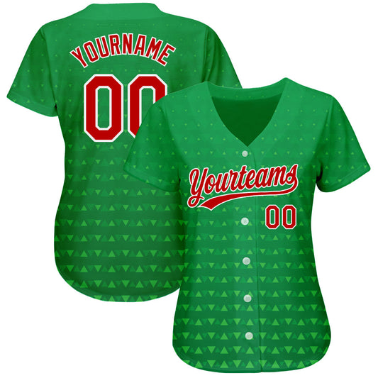 Custom Kelly Green Red-White 3D Pattern Design Authentic Baseball Jersey - Sky-Custom