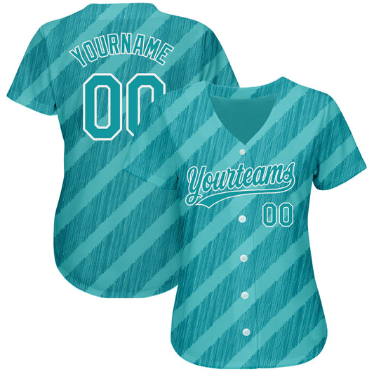 Custom Aqua Teal-White 3D Pattern Design Authentic Baseball Jersey - Sky-Custom