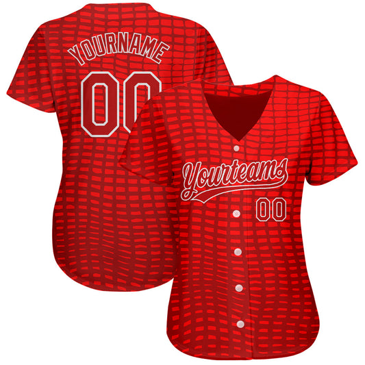 Custom Red Red-White 3D Pattern Design Authentic Baseball Jersey - Sky-Custom