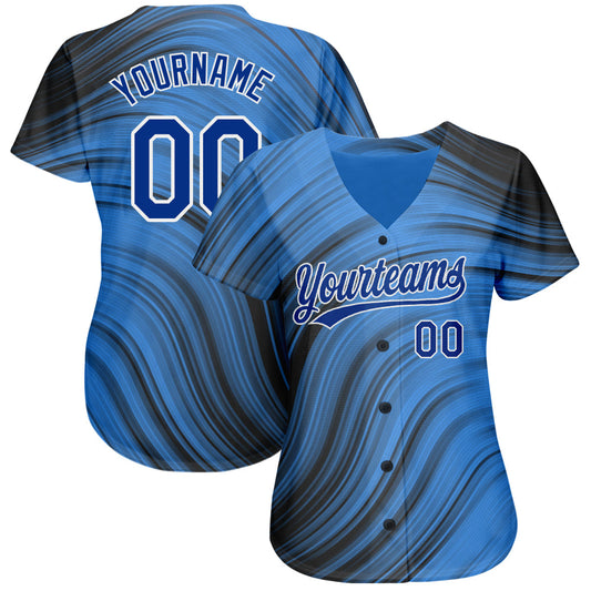 Custom Light Blue Royal-Black 3D Pattern Design Authentic Baseball Jersey - Sky-Custom