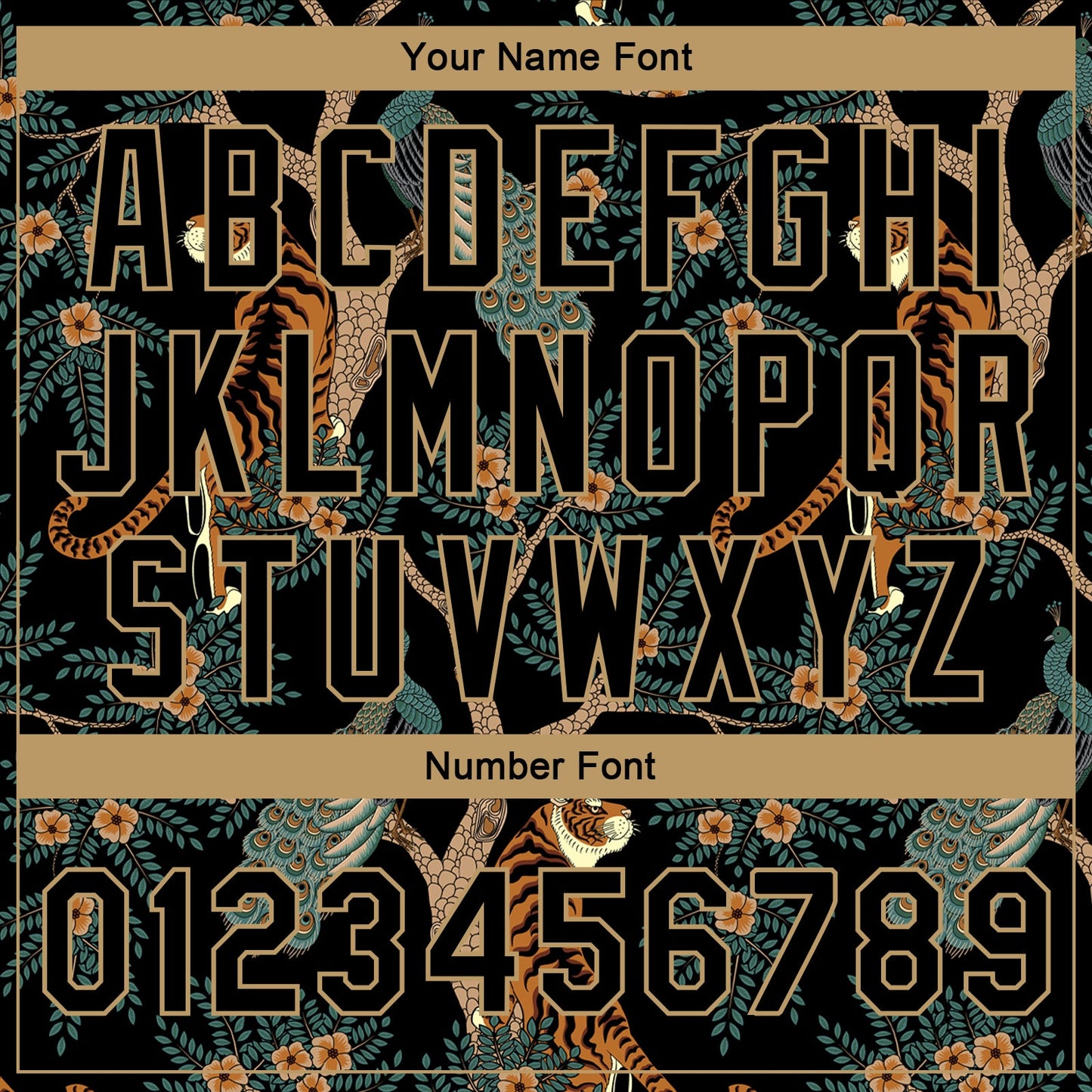 Custom Black Black-Old Gold 3D Pattern Design Tiger And Peacock Authentic Basketball Jersey - Sky-Custom