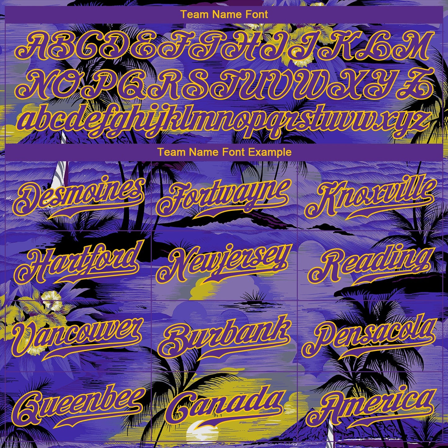 Custom Purple Yellow 3D Pattern Design Sun Beach Hawaii Palm Trees Authentic Baseball Jersey - Sky-Custom