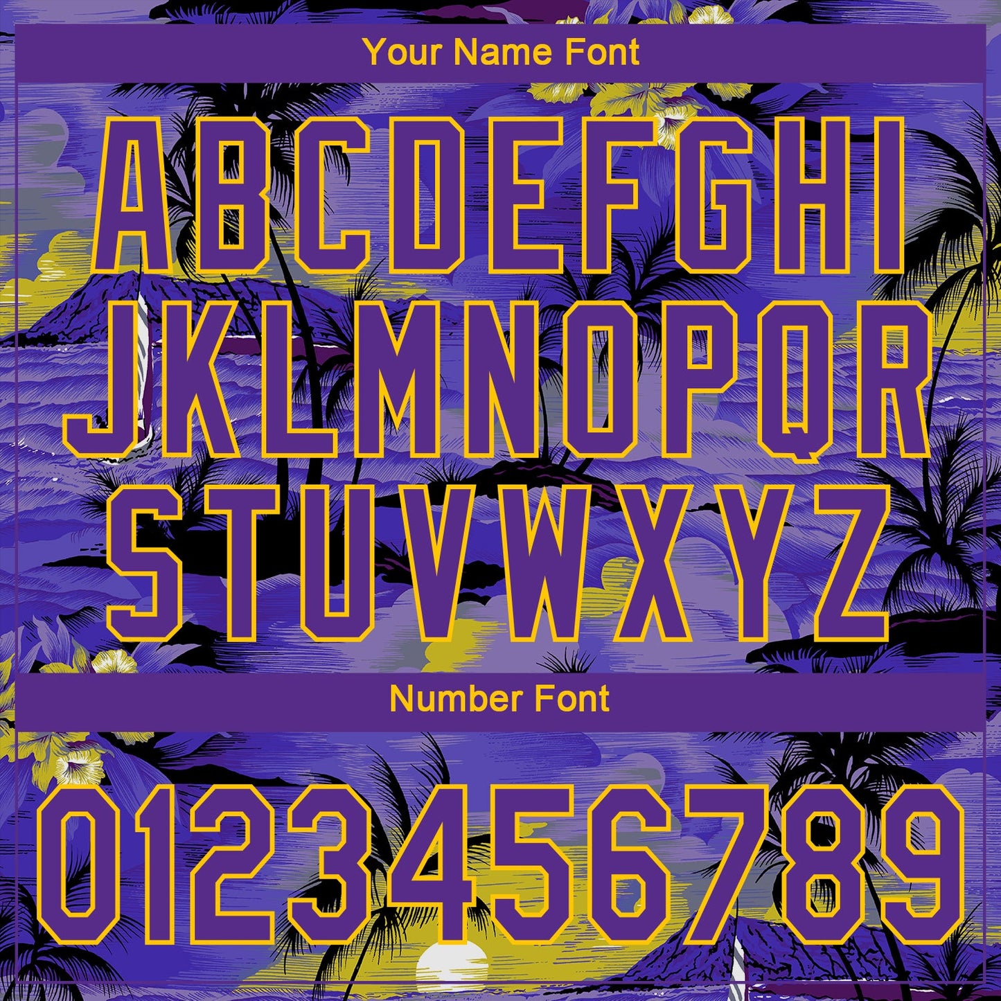 Custom Purple Yellow 3D Pattern Design Sun Beach Hawaii Palm Trees Authentic Baseball Jersey - Sky-Custom