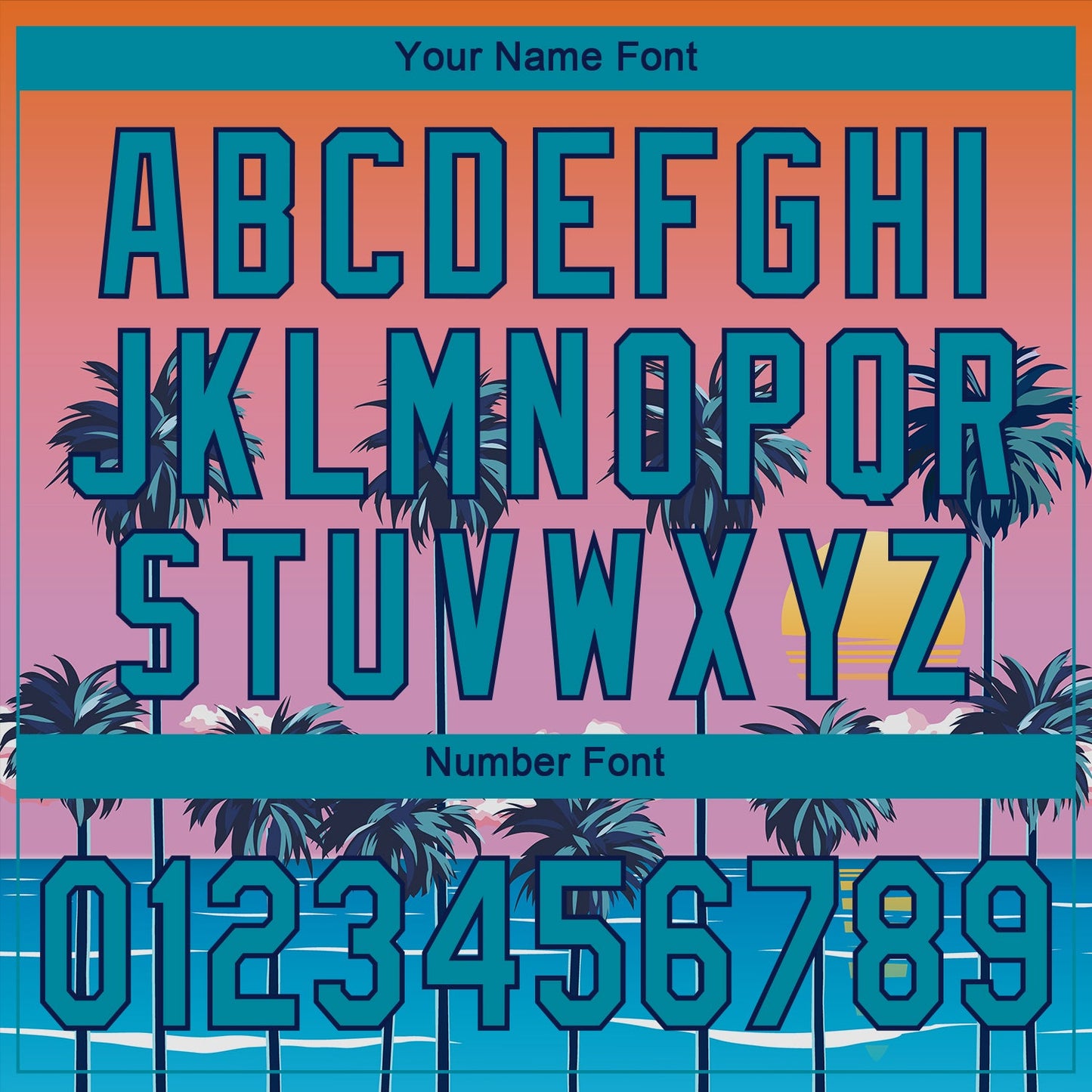 Custom Orange Teal-Navy 3D Pattern Design Sun Beach Hawaii Palm Trees Authentic Baseball Jersey - Sky-Custom