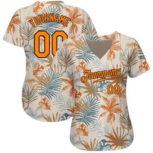 Custom Cream Bay Orange-Brown 3D Pattern Design Hawaii Palm Leaves Authentic Baseball Jersey - Sky-Custom