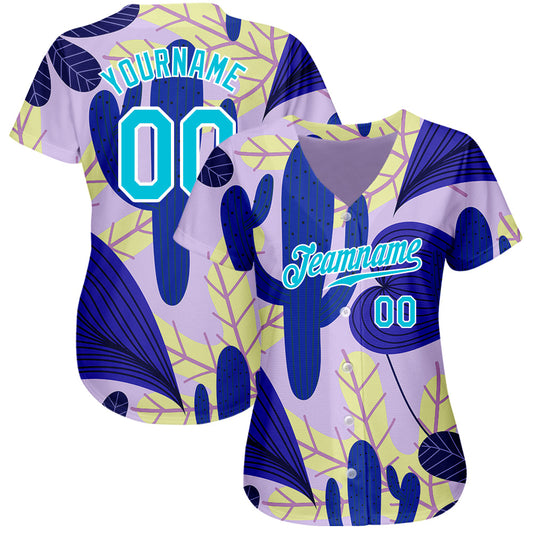Custom Purple Lakes Blue-White 3D Pattern Design Cactus And Leaves Authentic Baseball Jersey - Sky-Custom