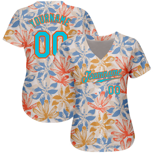 Custom White Lakes Blue-Orange 3D Pattern Design Leaves Authentic Baseball Jersey - Sky-Custom
