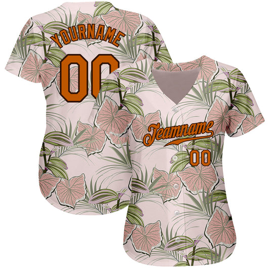 Custom Light Pink Texas Orange-Brown 3D Pattern Design Tropical Hawaii Plants Authentic Baseball Jersey - Sky-Custom