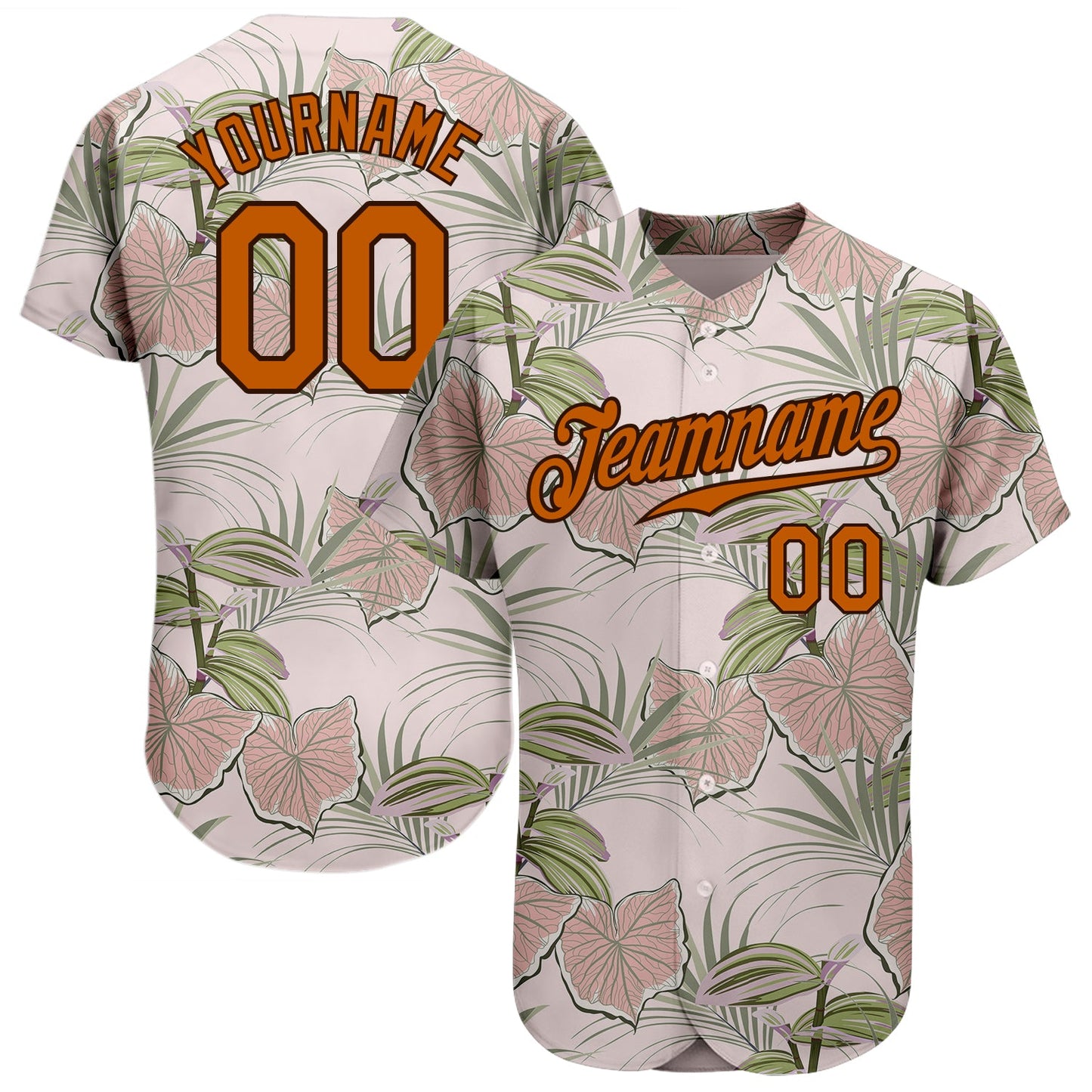 Custom Light Pink Texas Orange-Brown 3D Pattern Design Tropical Hawaii Plants Authentic Baseball Jersey - Sky-Custom