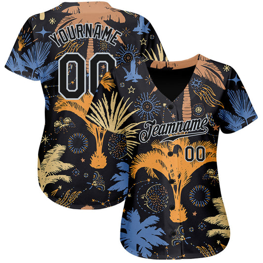 Custom Black Silver 3D Pattern Design Hawaii Palm Trees Authentic Baseball Jersey - Sky-Custom