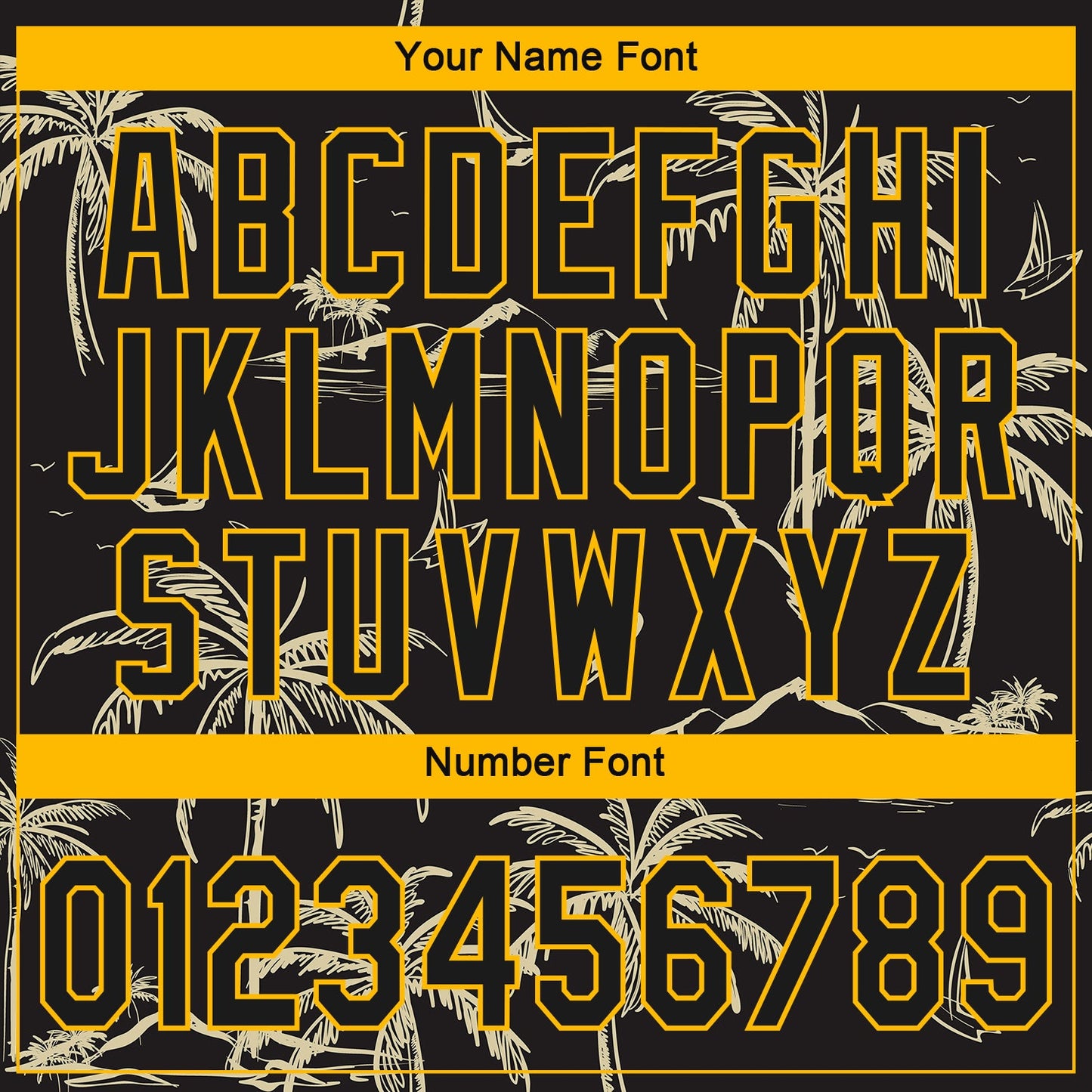 Custom Black Gold 3D Pattern Design Hawaii Palm Trees Island And Sailboat Authentic Baseball Jersey - Sky-Custom