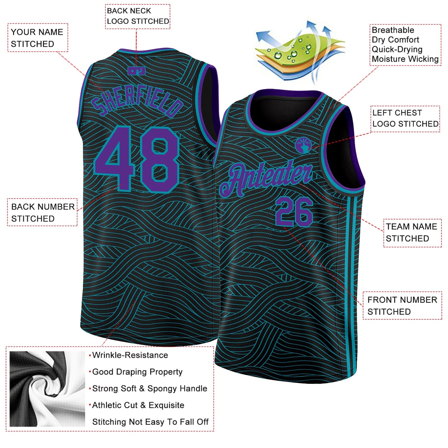 Custom Black Purple-Teal Authentic City Edition Basketball Jersey - Sky-Custom
