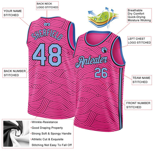 Custom Pink Light Blue-Black Authentic City Edition Basketball Jersey - Sky-Custom