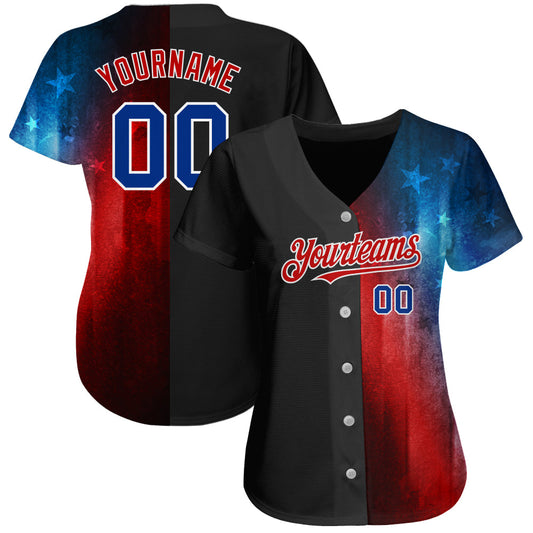 Custom Black Royal-Red 3D American Flag Fashion Authentic Baseball Jersey - Sky-Custom