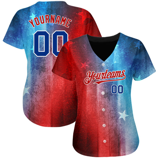 Custom Red Royal-Black 3D American Flag Fashion Authentic Baseball Jersey - Sky-Custom