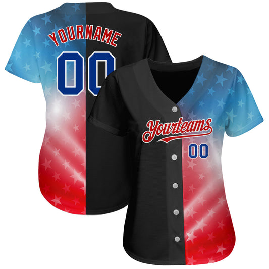 Custom Black Royal-Red 3D American Flag Fashion Authentic Baseball Jersey - Sky-Custom