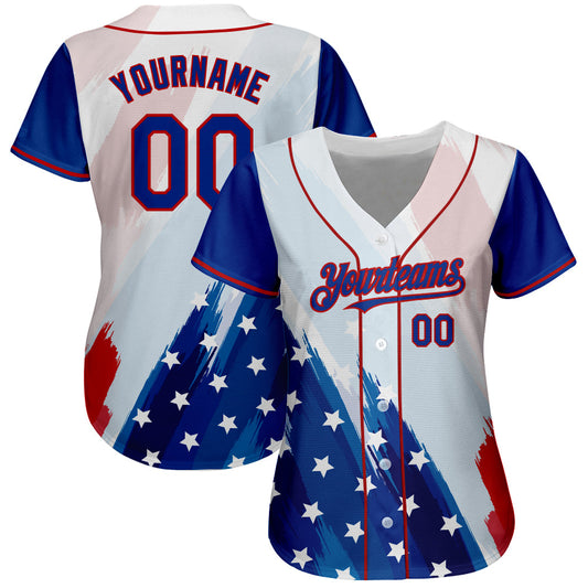 Custom White Royal-Red 3D American Flag Fashion Authentic Baseball Jersey - Sky-Custom
