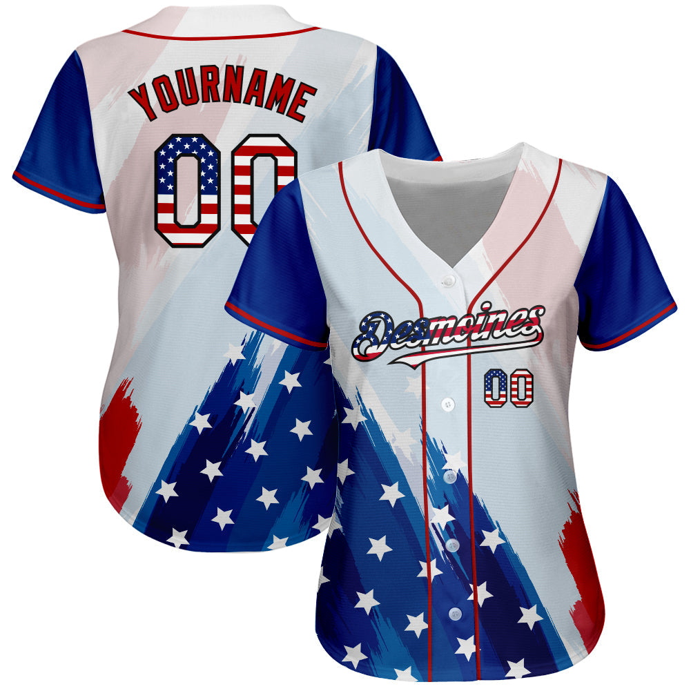 Custom White USA Flag Royal Red-Black 3D American Flag Fashion Authentic Baseball Jersey - Sky-Custom