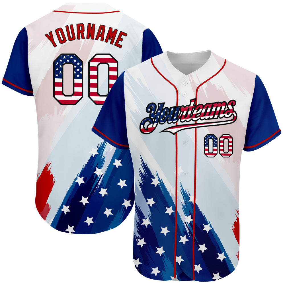 Custom White USA Flag Royal Red-Black 3D American Flag Fashion Authentic Baseball Jersey - Sky-Custom