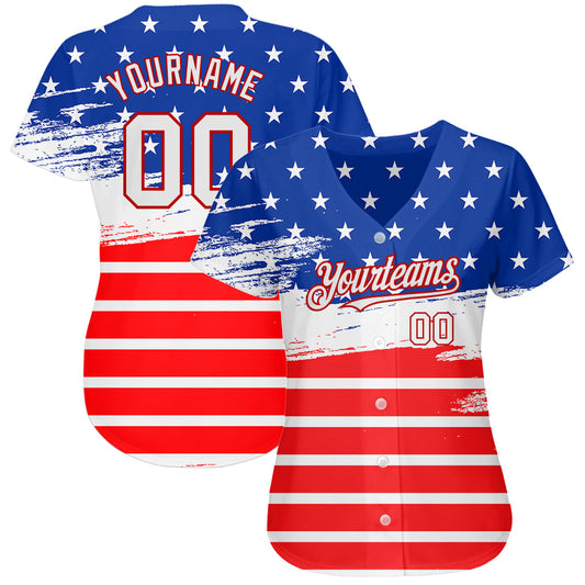 Custom Royal White-Red 3D American Flag Fashion Authentic Baseball Jersey - Sky-Custom