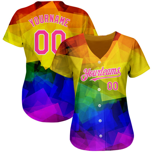 Custom Rainbow For Pride Month Love Is Love LGBT 3D Authentic Baseball Jersey - Sky-Custom