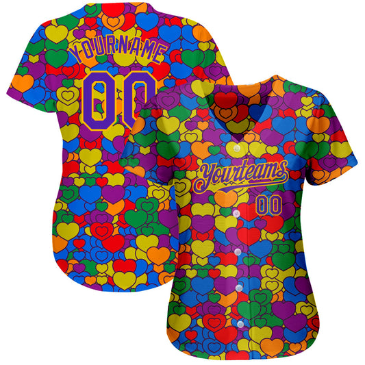 Custom Rainbow For Pride Month Love Is Love LGBT 3D Authentic Baseball Jersey - Sky-Custom