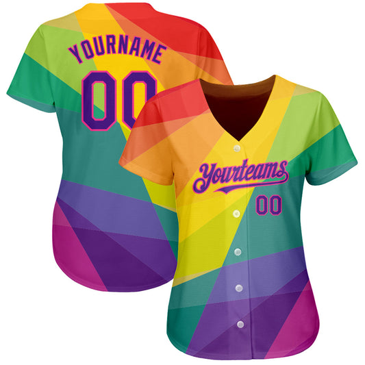 Custom Rainbow For Pride Month Love Is Love LGBT 3D Authentic Baseball Jersey - Sky-Custom