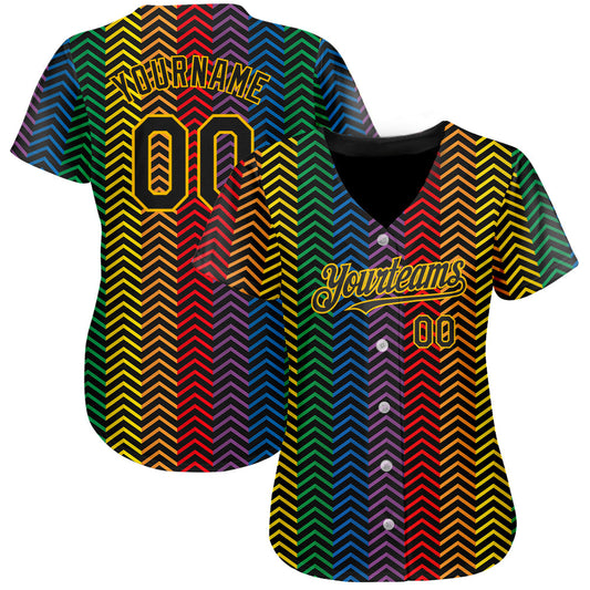 Custom Rainbow For Pride Month Love Is Love LGBT 3D Authentic Baseball Jersey - Sky-Custom