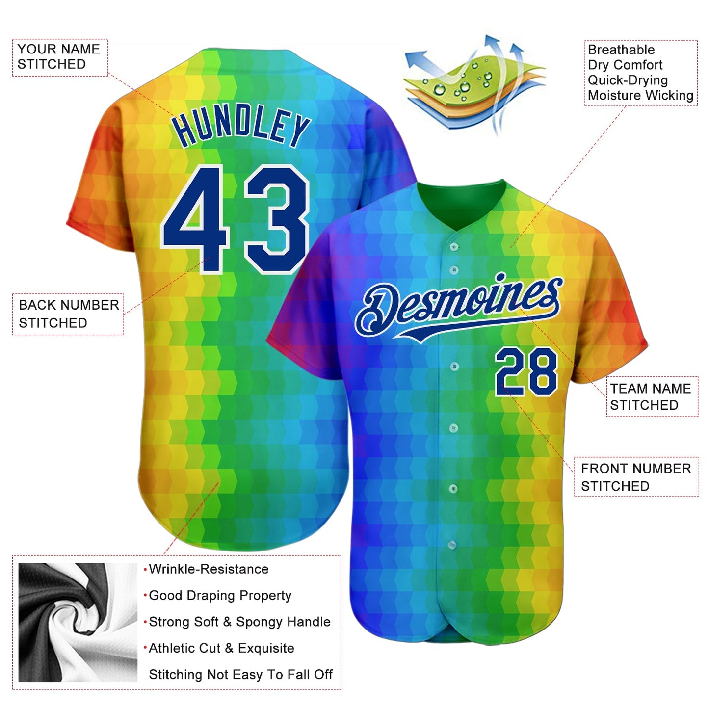 Custom Rainbow For Pride Month Love Is Love LGBT 3D Authentic Baseball Jersey - Sky-Custom