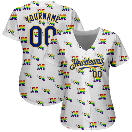 Custom Rainbow For Pride Month Love Is Love LGBT 3D Authentic Baseball Jersey - Sky-Custom