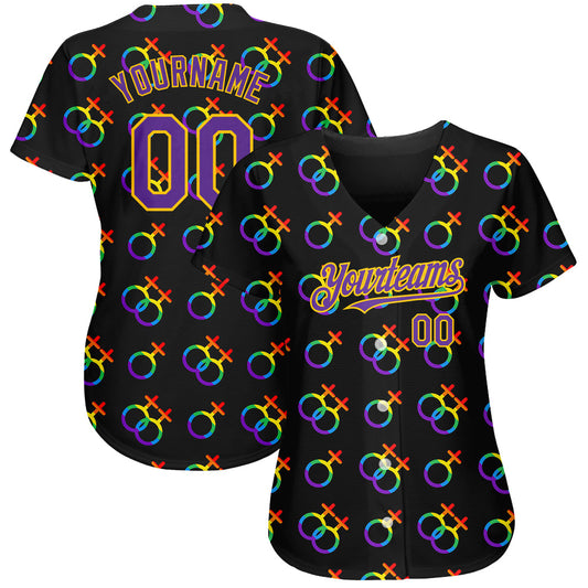 Custom Rainbow For Pride Month Love Is Love LGBT 3D Authentic Baseball Jersey - Sky-Custom