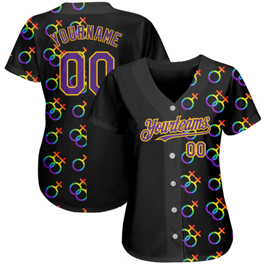 Custom Rainbow For Pride Month Love Is Love LGBT 3D Authentic Baseball Jersey - Sky-Custom