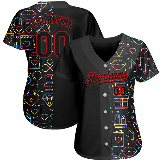 Custom Rainbow For Pride Month Love Is Love LGBT 3D Authentic Baseball Jersey - Sky-Custom