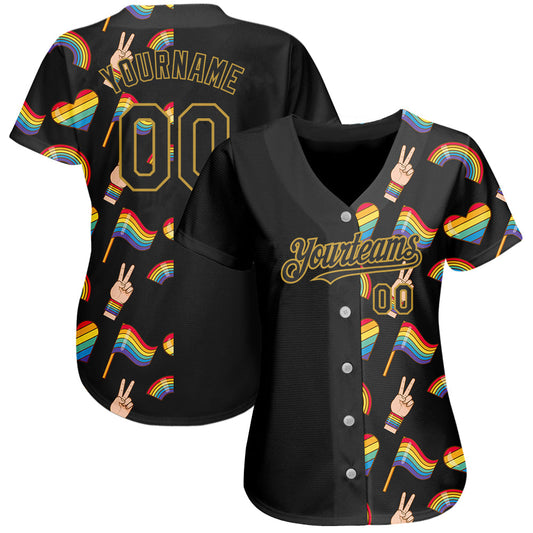 Custom Rainbow For Pride Month Love Is Love LGBT 3D Authentic Baseball Jersey - Sky-Custom