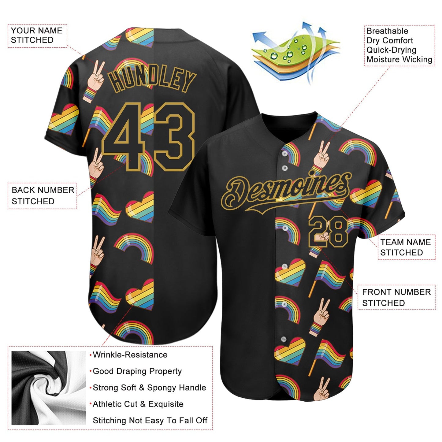 Custom Rainbow For Pride Month Love Is Love LGBT 3D Authentic Baseball Jersey - Sky-Custom