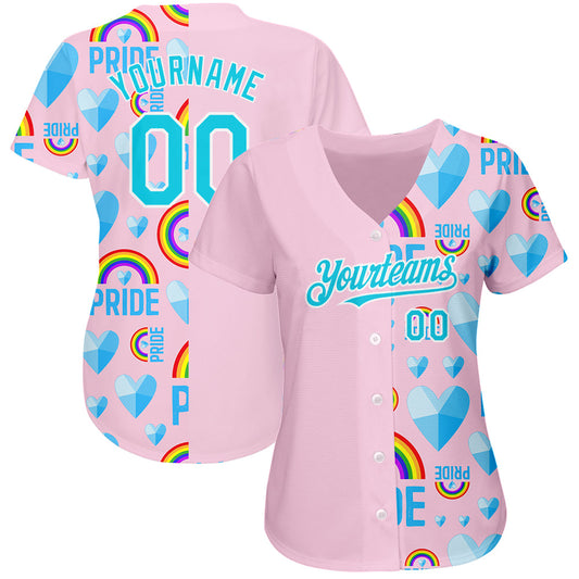 Custom Rainbow For Pride Month Love Is Love LGBT 3D Authentic Baseball Jersey - Sky-Custom