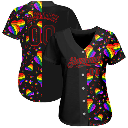 Custom Rainbow For Pride Month Love Is Love LGBT 3D Authentic Baseball Jersey - Sky-Custom